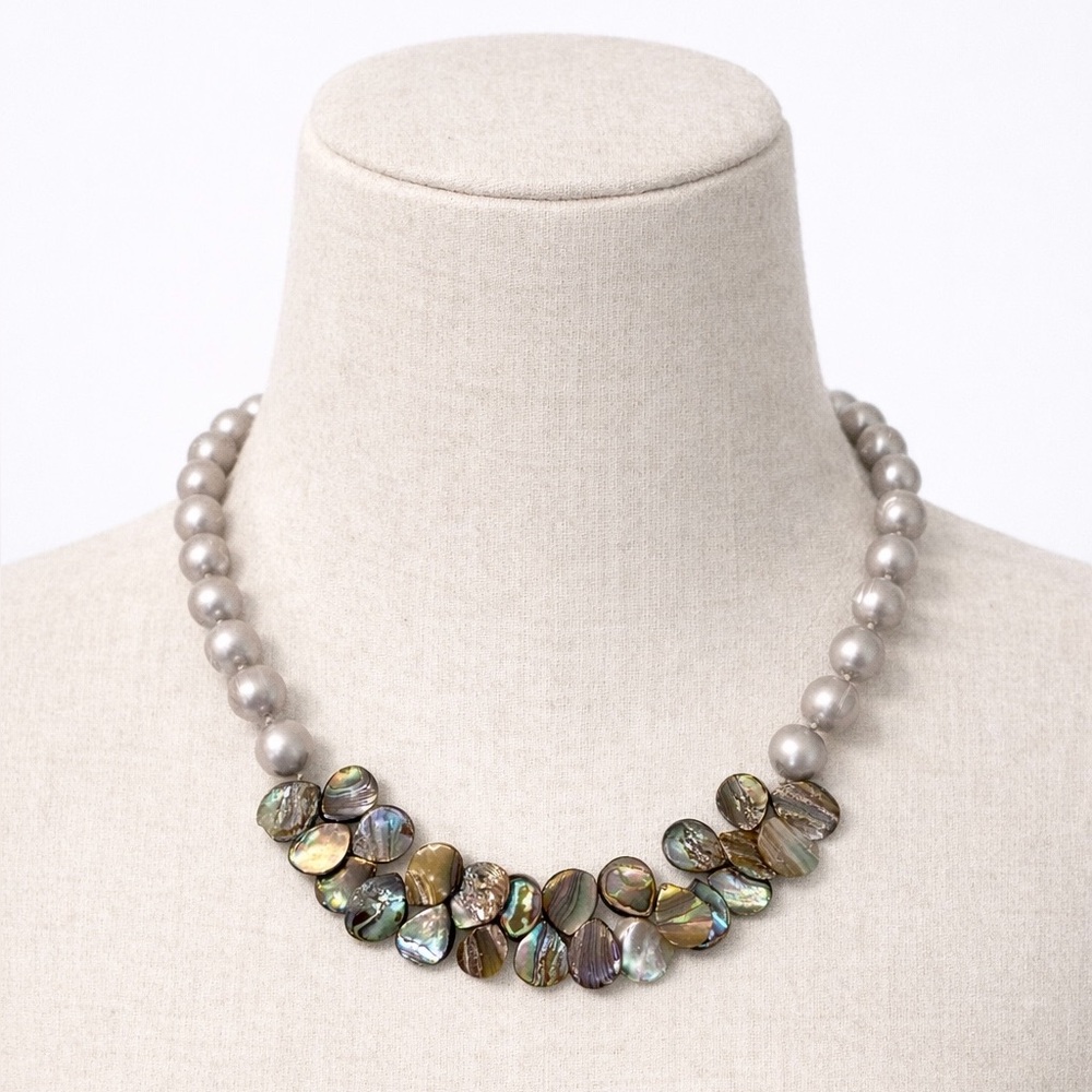 Freshwater Pearl Necklace with Abalone Shell Statement Center